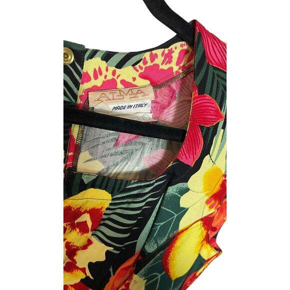 VTG 80s ALMA Made in Italy Bold Colorful Floral Dress Tropical Pinup Rockabilly - Picture 4 of 5